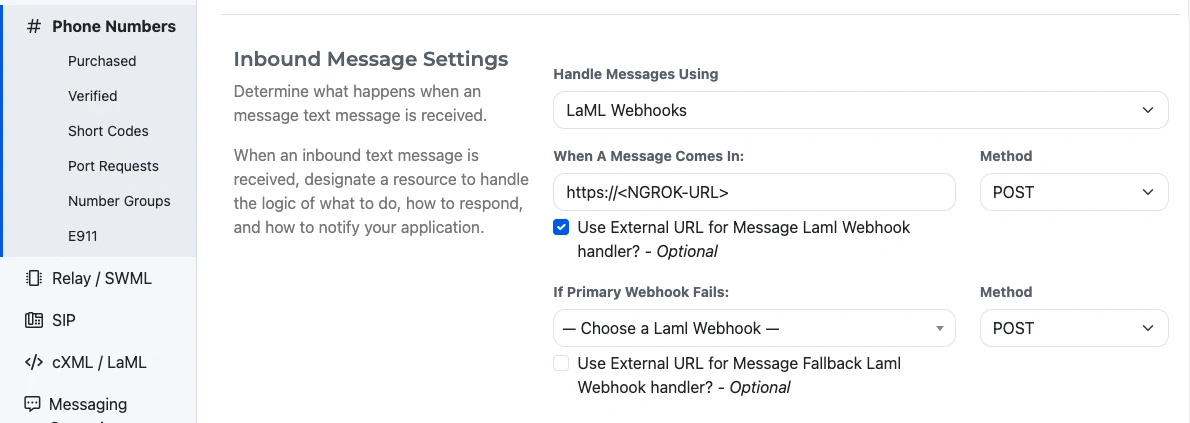 Legacy UI cXML webhook configuration.