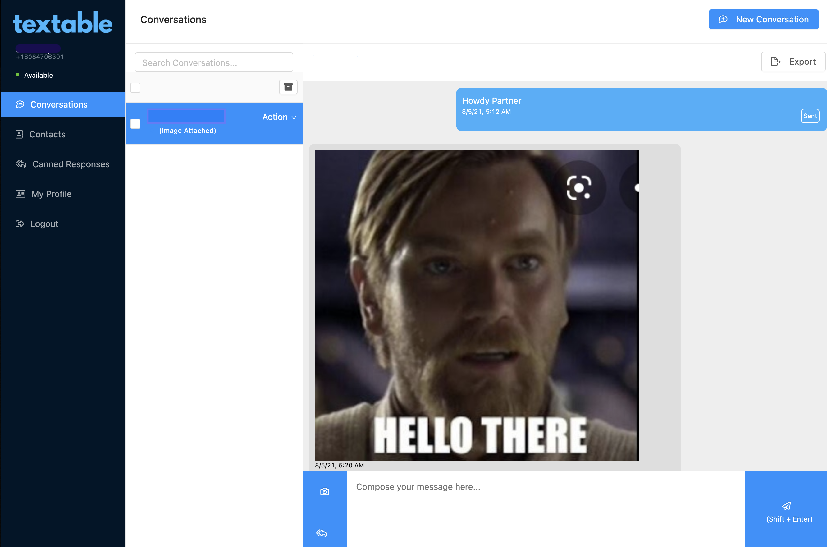 Textable Messaging interface